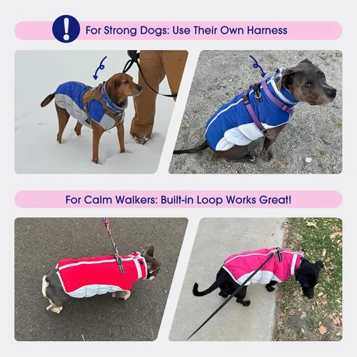 Vista 8 de FUAMEY - Abrigo para perro, chaqueta cálida de invierno, acolchada, chaleco reflectante con arnés, chaqueta de nieve impermeable con cremallera, a