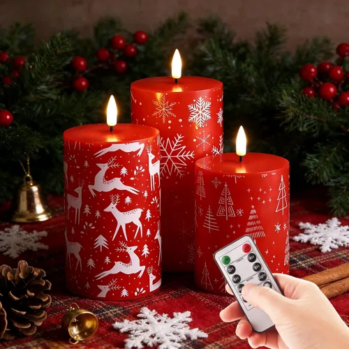 Vista 12 de Eywamage Velas de pilar sin llama de cera real blanca con control remoto, velas LED parpadeantes de batería, juego de 3