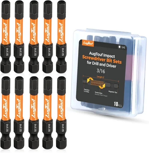 Vista 18 de toolant 10 piezas (SAE) Juego de brocas hexagonales de acero S2 con vástago hexagonal de 1/4", puntas mecanizadas CNC con magnetismo, 2" de largo