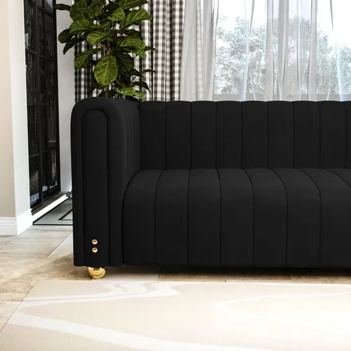 Vista 12 de Sofá moderno de terciopelo de 85.63 pulgadas con patas de metal dorado, tapizado grande de mediados de siglo, moderno, cómodo, sofás de 3 plazas
