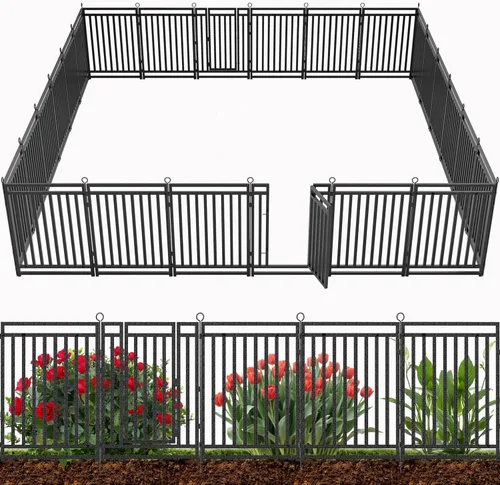 Vista 9 de Cerca Decorativa de Jardín de Metal para Perros al Aire Libre, 40 pulgadas (Alto) x 36 pies (Largo), 14 Paneles + 2 Puertas, Cerca de Jardín