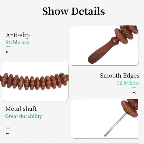 Vista 5 de Herramientas de masaje de terapia de madera, rodillo de masaje curvado para esculpir el cuerpo, masajeador de drenaje linfático, kit