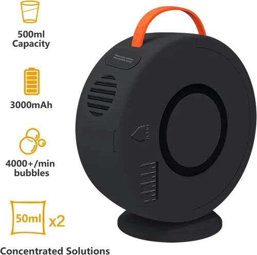 Vista 2 de Máquina de burbujas automática para niños pequeños, batería recargable, portátil, máquina de burbujas eléctrica, rotación automática de 90°/360°