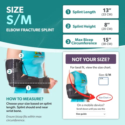 Vista 2 de BraceAbility Soporte inmovilizador de codo Férula de ortesis de antebrazo de brazo largo extraíble para antebrazo blando para suprarcondilo roto