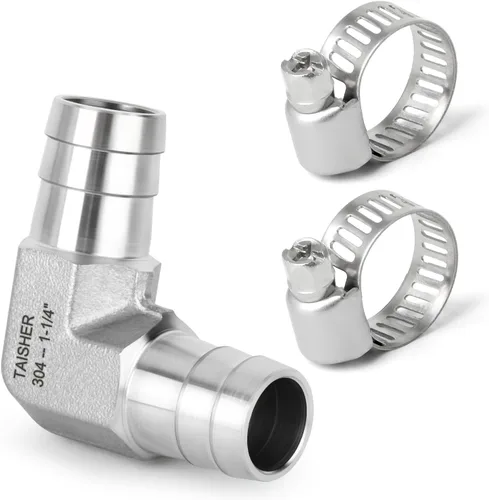 Vista 75 de TAISHER 1 PIEZA Accesorio de Manguera Codo de Acero Inoxidable 304 de 90 Grados - Púa de 1" x Púa de 1" para Combustible/Aire/Líquido/Gas con 2