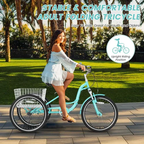Vista 6 de LILYPELLE Adult Folding Tricycles, 7 Speed Folding Adult Trikes, 20/24/26 inch 3 Wheels Bikes with Low Step-Through, Large Basket, Foldable Tricycle