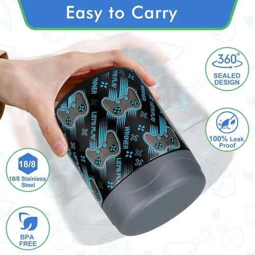 Vista 3 de Juego de 2 frascos de alimentos aislados de 12 onzas para niños, sopa térmica, contenedor de almuerzo de comida caliente de boca ancha a prueba