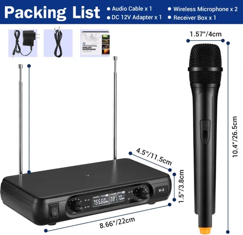 Vista 7 de Facmogu V2 Pro Sistema de micrófono inalámbrico, micrófono de mano inalámbrico de doble canal, sistema inalámbrico de mano fácil de usar con 2