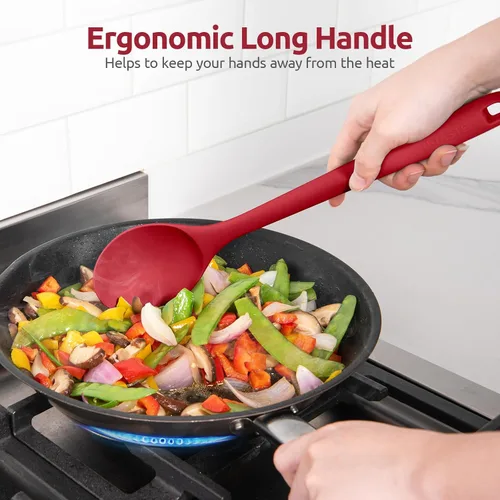 Vista 5 de 600ºF Heat Resistant Silicone Spoon: U-Taste 13.3in Solid Kitchen Cooking Spoon, Nonstick Food Grade Large & Long Soup Rubber Utensil for Mixing