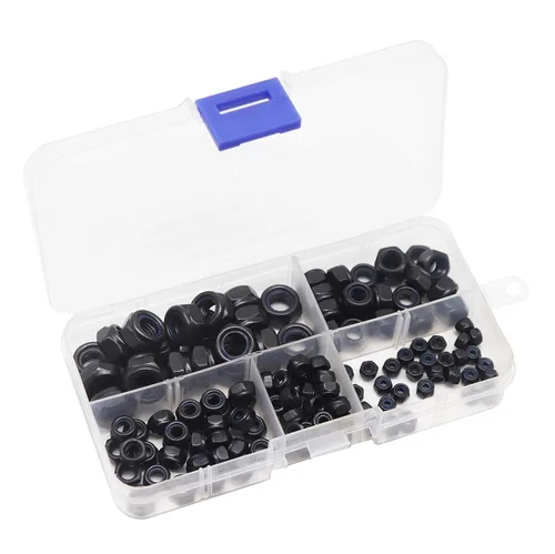 Vista 7 de binifiMux Kit surtido de tuercas hexagonales autobloqueantes insertadas de nailon negro, 130 piezas, M3/M4/M5/M6/M8 (paquete de 2)