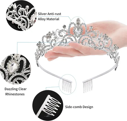 Vista 36 de Corona de princesa para mujer, tiaras de reina de cristal para niñas, accesorios para el cabello de novia, regalos para cumpleaños, boda