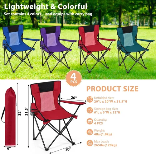 Vista 2 de Shellwei Silla de camping plegable transpirable con bolsa de transporte para tazas, tamaño regular, portátil, ligera, con bolsillo lateral, pesca