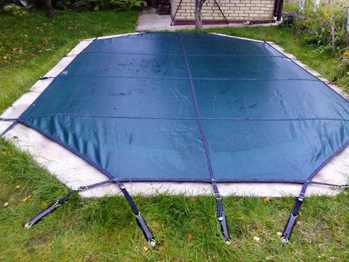 Vista 8 de Cubierta de seguridad de malla azul para piscina redonda de 33 pies/30/28/26/24/22/18/15/14/12/10/9 pies, cubiertas protectoras de piscina