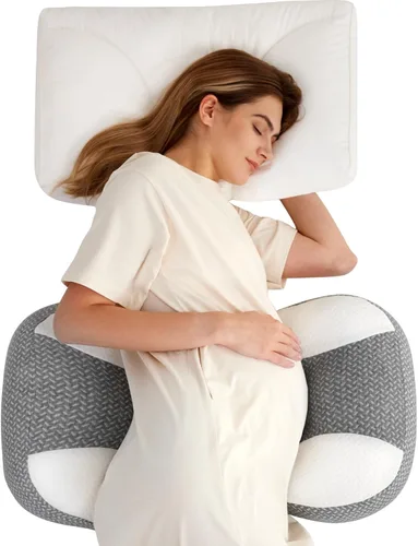 Vista 8 de Momcozy - Almohada portátil para embarazo en forma de W, soporte de maternidad para dormir de lado, almohada de viaje ajustable en forma de cuña