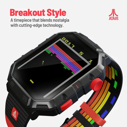 Vista 4 de Atari 2600, reloj inteligente retro para juegos con Selective Tech, rastreador de actividad física todo el día, Centipede™ integrado, Pong™, Missile