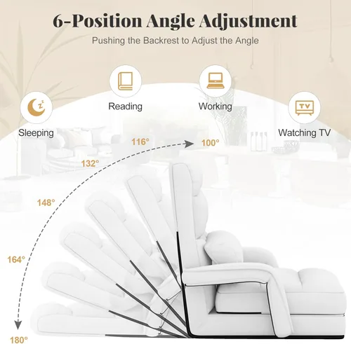 Vista 5 de Giantex - Silla plegable de piso con respaldo ajustable de 6 posiciones, reposabrazos y almohada removible, capacidad de 330 libras, sofá perezoso