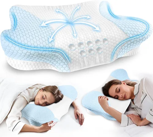 Almohadas cervicales para el cuello con espuma viscoelástica, almohadas cervicales para aliviar el dolor, almohadas de espuma viscoelástica de