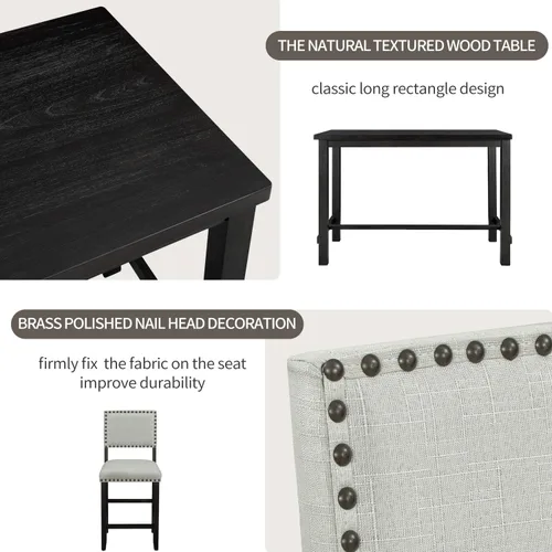 Vista 6 de YOPTO Juego de mesa de comedor de 5 piezas, muebles de madera para sala de estar con escritorio de cocina rectangular de 52 pulgadas, 4 sillas