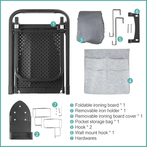 Vista 7 de Tabla de planchar sobre la puerta de 13 x 36 pulgadas con soporte para plancha y bolsa de almacenamiento con bolsillo, tabla de planchar colgante