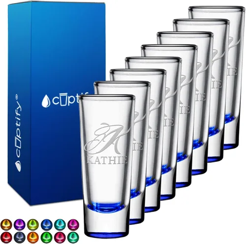 Vista 46 de Vaso de chupito personalizado con fondo negro personalizado de 2 oz, vasos de chupito cordiales con inicial y nombre en script dividido