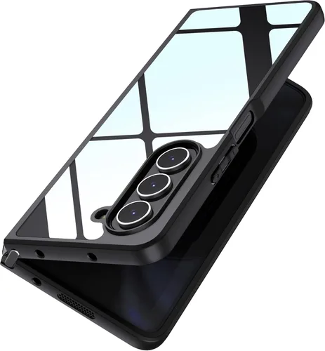 MAKAVO Funda transparente para Samsung Galaxy Z Fold 5, parte trasera dura de cristal delgado y parachoques negro suave, cubierta a prueba de caídas