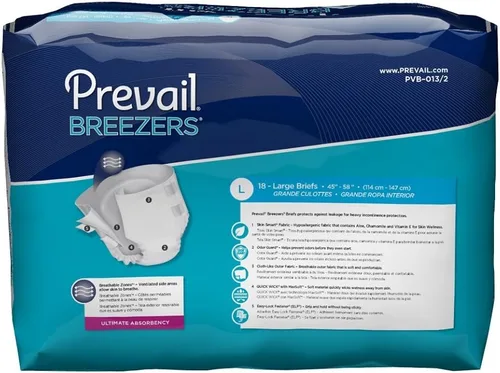Vista 2 de Prevail Breezers Ultimate Absorbency Incontinence Briefs, Large, 18-Count