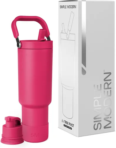 Vista 26 de Simple Modern Trek Pivot Vaso con pajita abatible de 30 oz con asa Botella de agua y protector Tapas intercambiables de pajita y para beber