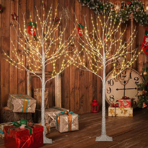 Vista 10 de Lightshare Árbol de abedul iluminado con ramas de abedul con luces de hadas de 4 pies, 6 pies y 8 pies, paquete de 3 en color blanco cálido