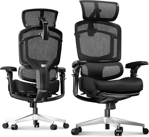 Vista 22 de FLEXISPOT Silla ergonómica de oficina ErgoX-PRO con reposapiés negro – Asiento de malla AeroWeave 5.0, lumbar 5D, reposabrazos 7D, reposacabezas 4D