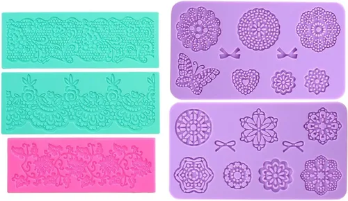 Vista 2 de Moldes de fondant de encaje en relieve, múltiples círculos de flores de encaje, herramienta de decoración de pasteles de boda, molde de silicona
