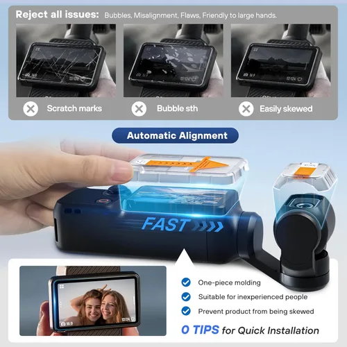 Vista 2 de Tomat Protector de pantalla AR para DJI Pocket 4/3, accesorios con kit de instalación de alineación automática, película protectora de pantalla