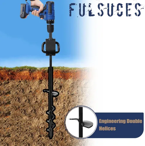 Vista 5 de Estacas de tienda de campaña de 16 pulgadas con 6 adaptadores resistentes, anclajes de tierra de tornillo, kit de enderezamiento de árboles, Negro
