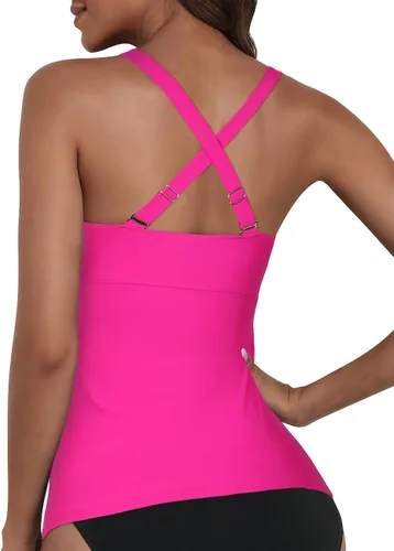 Vista 3 de Hilor Tankini con aros para mujer, con control de abdomen, sexy, cuello en V, cruzado, solo