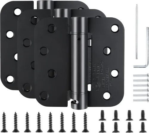 Vista 7 de 1 paquete de bisagras de puerta de cierre automático satinado/níquel cepillado de 4 x 4 pulgadas, bisagras de resorte redondeadas resistentes