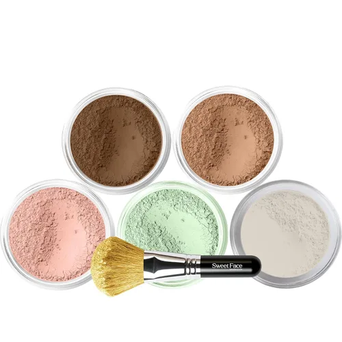 Vista 16 de Kit de 5 piezas con cepillo facial (BEIGE) Mineral Maquillaje Set Full Size Powder Bare Skin Matte Foundation