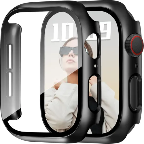 Vista 10 de JR.DM - Juego de 2 fundas de policarbonato duro de 38 mm con protector de pantalla de vidrio templado HD para Apple Watch Series 3/2/1, protector