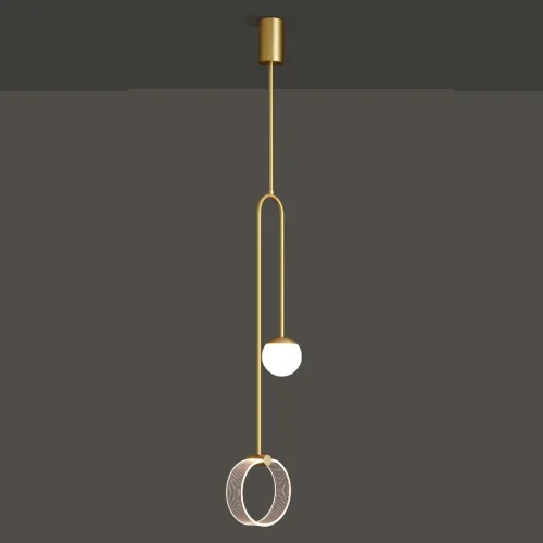 Vista 6 de Luces colgantes LED creativas de doble cabeza, moderna lámpara colgante de cobre con pantalla acrílica transparente, lámpara de 47 pulgadas