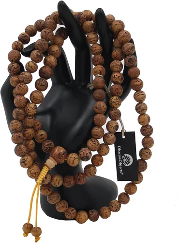 Vista 2 de DharmaObjects 108 cuentas auténticas de semillas de Bodhi de estilo tibetano budista para meditación y compasión, Amarillo, MLBS