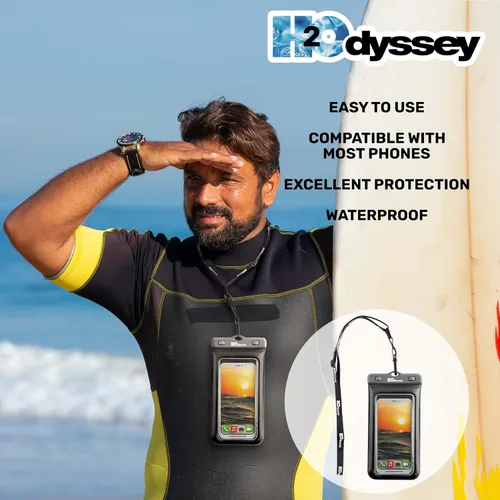 Vista 3 de H2ODYSSEY Funda impermeable para teléfono y cordón, excelente protección impermeable, flota en el agua, cordón para viajes en kayak de playa