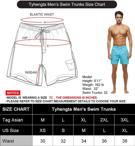 Vista 6 de Tyhengta - Trajes de baño para hombres de secado rápido, bolsillos con cremallera y forro de malla para playa