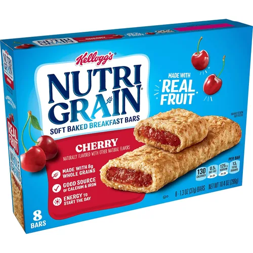 Kellogg's Nutri-Grain, barras de desayuno horneadas suaves, cereza, hechas con grano entero, 10.4 onzas (8 unidades)