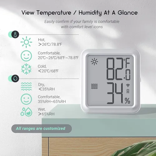 Vista 3 de INKBIRD Termómetro higrómetro WiFi, sensor de temperatura interior IBS-TH3-PLUS con pantalla electrónica, monitor de humedad con alerta