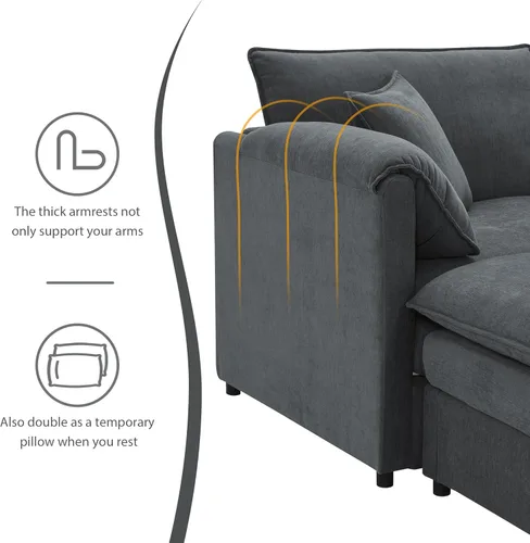 Vista 78 de Sofá modular de felpilla con tapicería en forma de L, sofá modular de 4 asientos con otomana extraíble y 5 almohadas para sala de estar, apartamento
