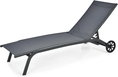 Vista 11 de Tangkula Sillón tumbona para exteriores, sillón reclinable de patio con respaldo ajustable de 6 posiciones, tela transpirable y ruedas lisas, silla