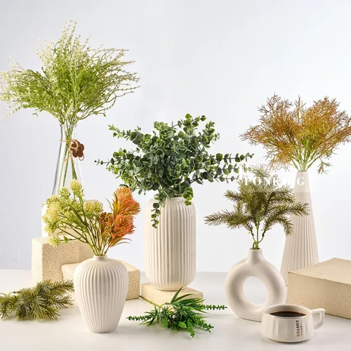 Vista 7 de Tallos de eucalipto, ramas de hojas de eucalipto artificiales, 12 paquetes de plantas artificiales para el hogar, oficina, ramo de flores, centro