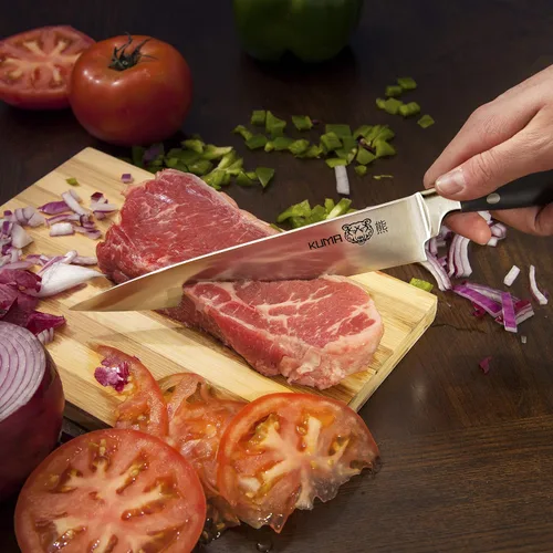 Vista 4 de KUMA Cuchillo de chef multiusos Pro Bolster Edition (juego de 3) – Cuchillo de chef de 8 pulgadas para tallar, cortar y cortar – Gran mango