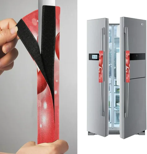 Vista 3 de Eionryn Fundas para manija de puerta de refrigerador con corazones para el día de San Valentín, diseño de flores de primavera, guantes