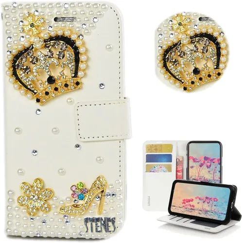 Vista 17 de STENES Bling Wallet - Funda para teléfono compatible con Samsung Galaxy Z Fold 3 5G, elegante, hecha a mano, 3D, hecha a mano, ballet, pintalabios
