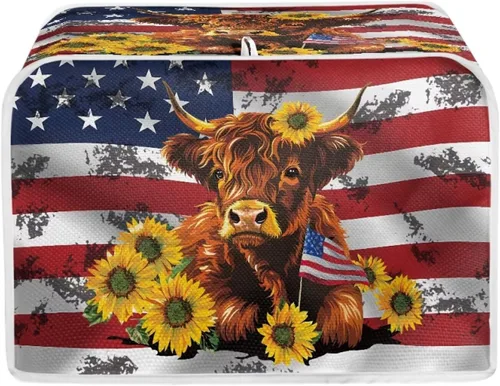 Vista 7 de Cubierta para tostadora con diseño de bandera americana y pájaros florales, protector de tostadora compatible con 2 rebanadas, cubierta protectora