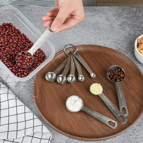 Vista 8 de Juego de tazas y cucharas medidoras, de acero inoxidable, juego completo de 19 cucharas medidoras profesionales, ingredientes líquidos o secos